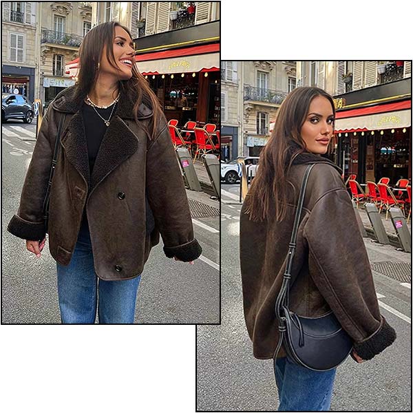 Blouson aviateur cuir marron femme