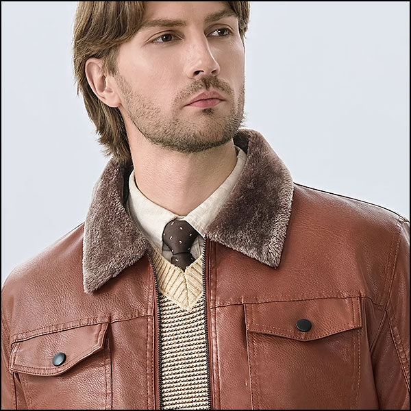 Blouson aviateur cuir marron homme