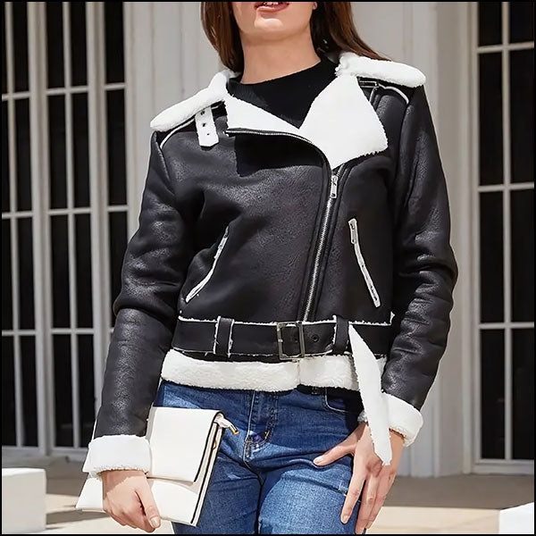 Blouson aviateur femme noir et blanc