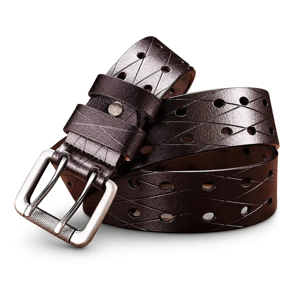 Ceinture militaire cuir marron boucle double ardillon