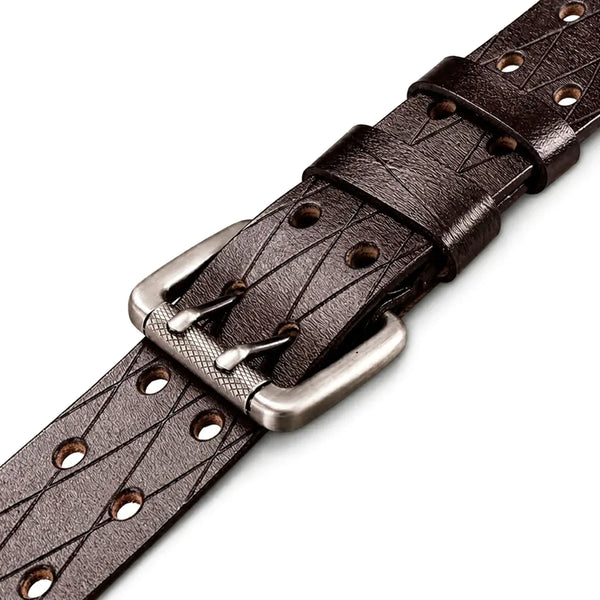 Ceinture militaire cuir marron double œillet