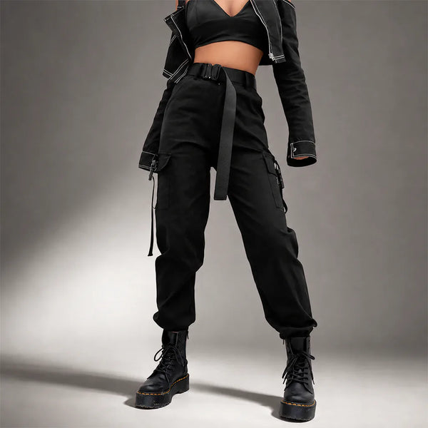 Pantalon cargo noir avec ceinture
