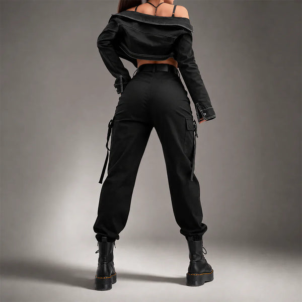 Pantalon cargo noir avec ceinture