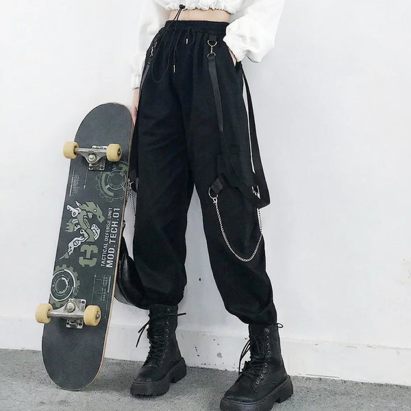 Pantalon cargo noir chaîne