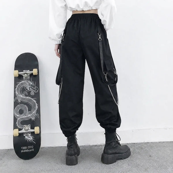 Pantalon cargo noir chaîne