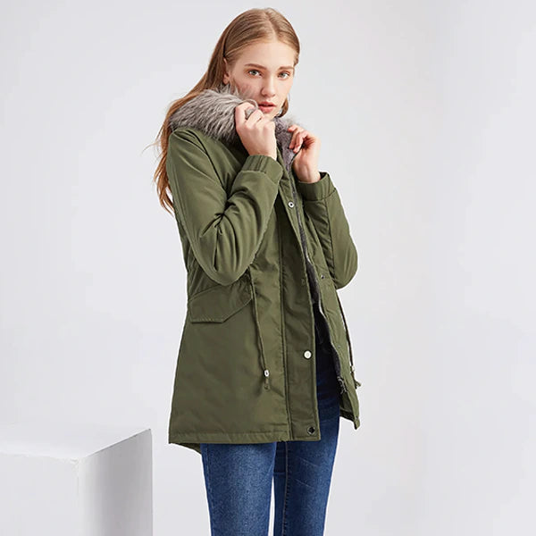 Parka vert militaire femme col