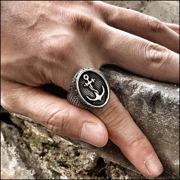 Chevalière ancre marine homme