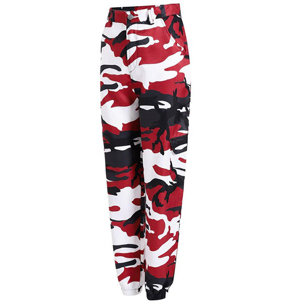 Pantalon camouflage rouge femme