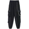 Pantalon cargo femme noir avec chaine