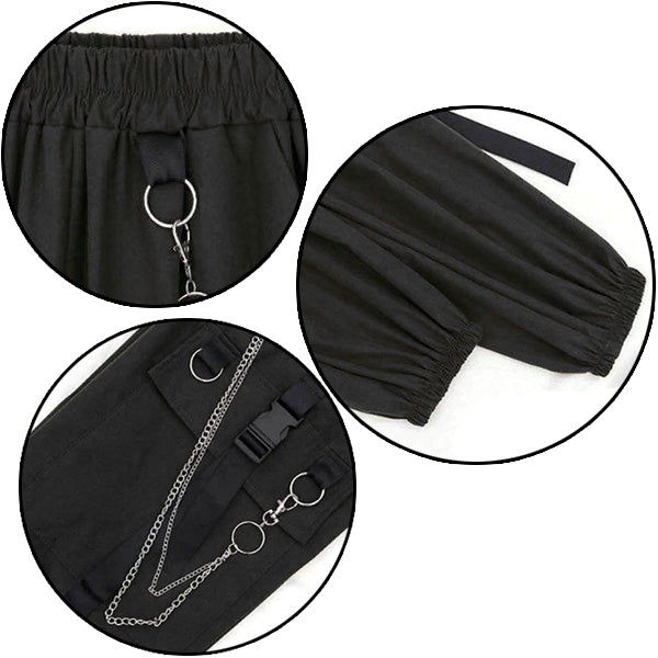 Pantalon cargo femme noir avec chaine