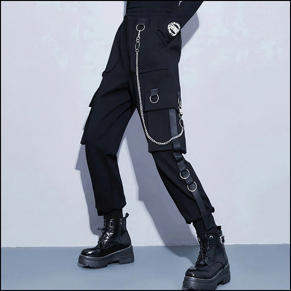 Pantalon cargo large noir femme