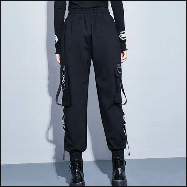 Pantalon cargo large noir femme