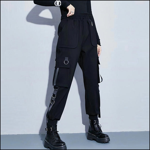 Pantalon cargo large noir femme