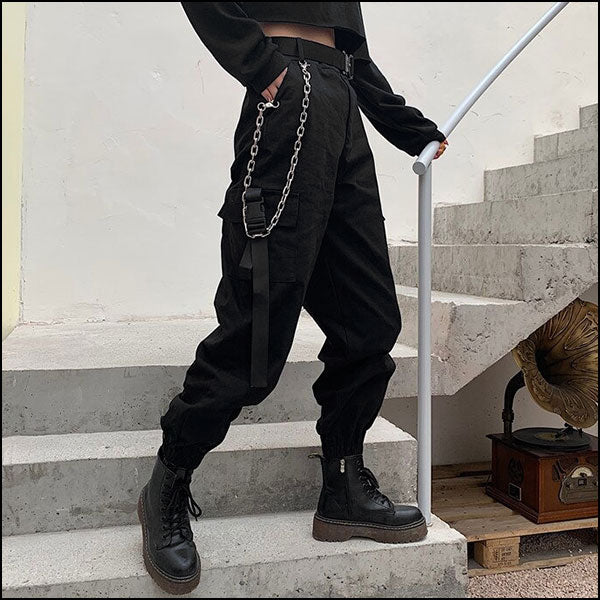 Pantalon cargo noir avec ceinture