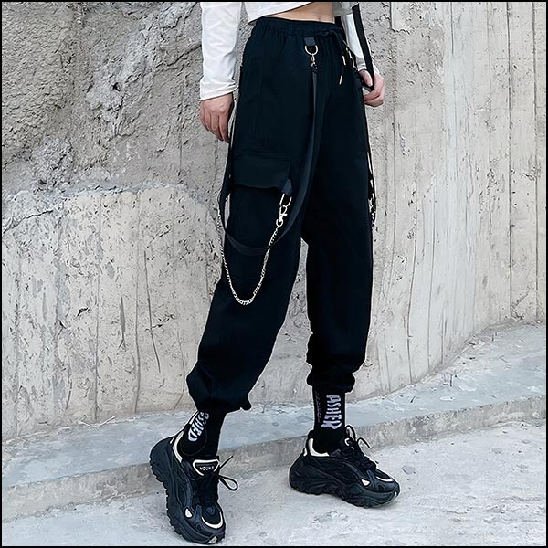 Pantalon cargo noir chaine