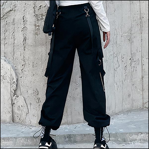 Pantalon cargo noir chaine