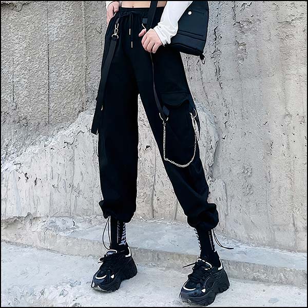 Pantalon cargo noir chaine