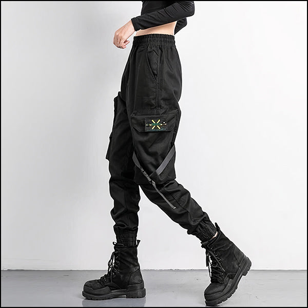 Pantalon cargo noir femme droit