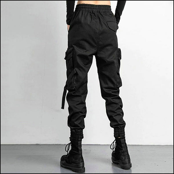 Pantalon cargo noir femme droit