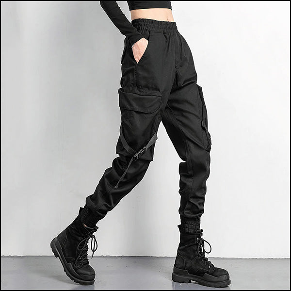 Pantalon cargo noir femme droit