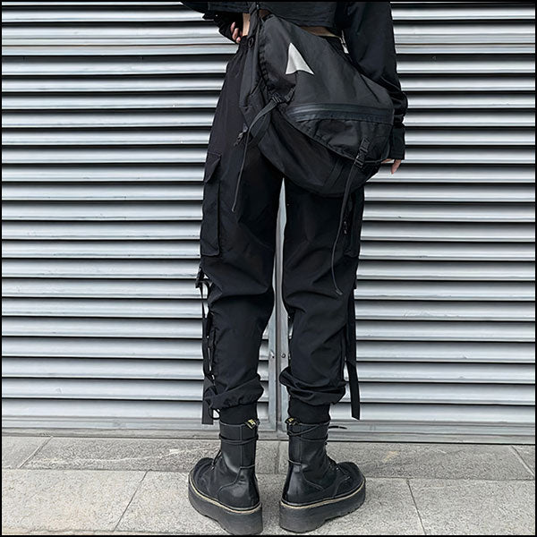 Pantalon cargo noir femme taille haute