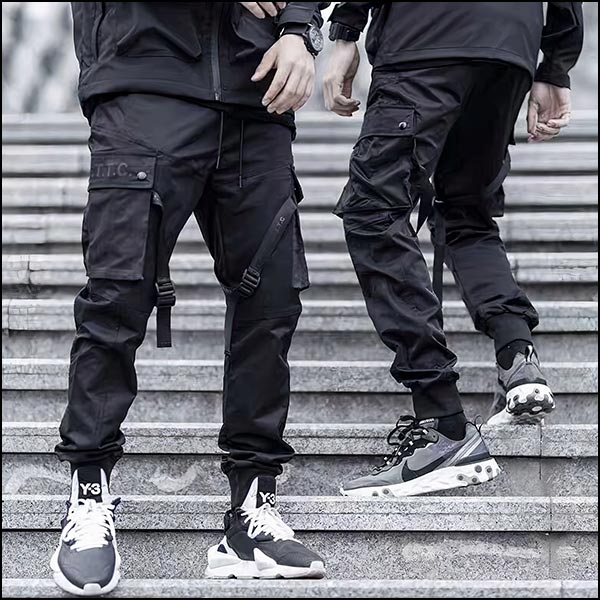 Pantalon cargo noir homme large