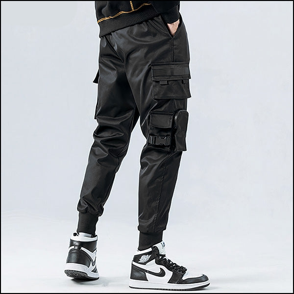Pantalon cargo satiné noir