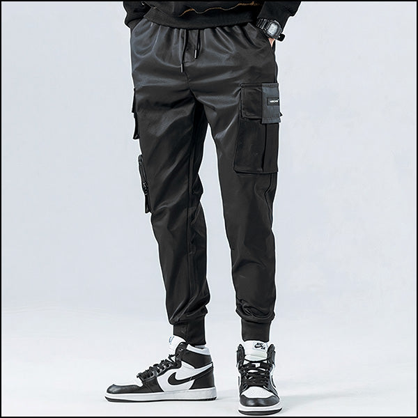 Pantalon cargo satiné noir