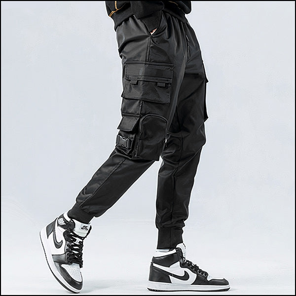 Pantalon cargo satiné noir