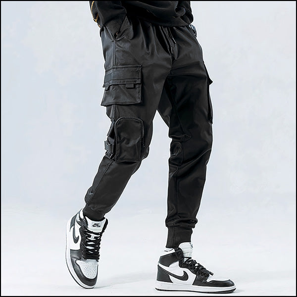 Pantalon cargo satiné noir