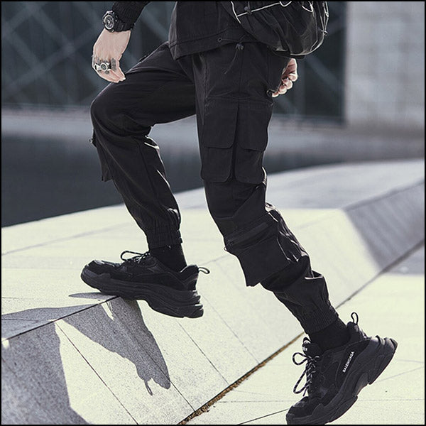 Pantalon cargo tactique large noir