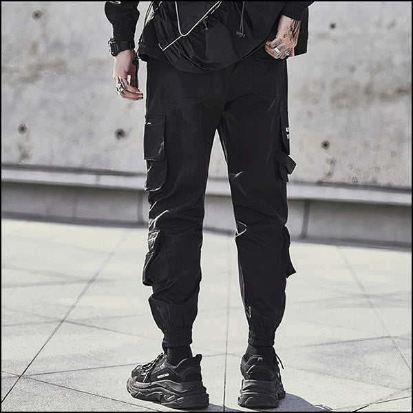 Pantalon cargo tactique large noir