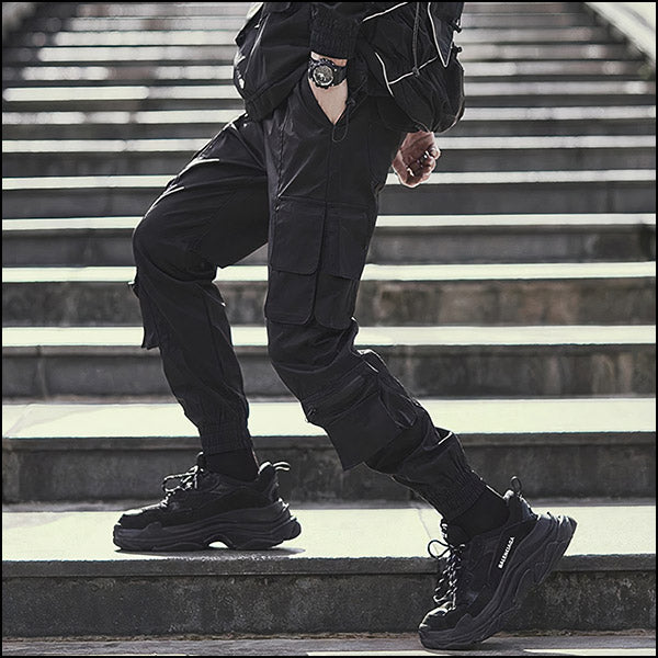 Pantalon cargo tactique large noir