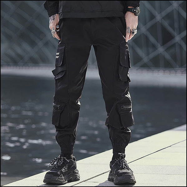 Pantalon cargo tactique large noir