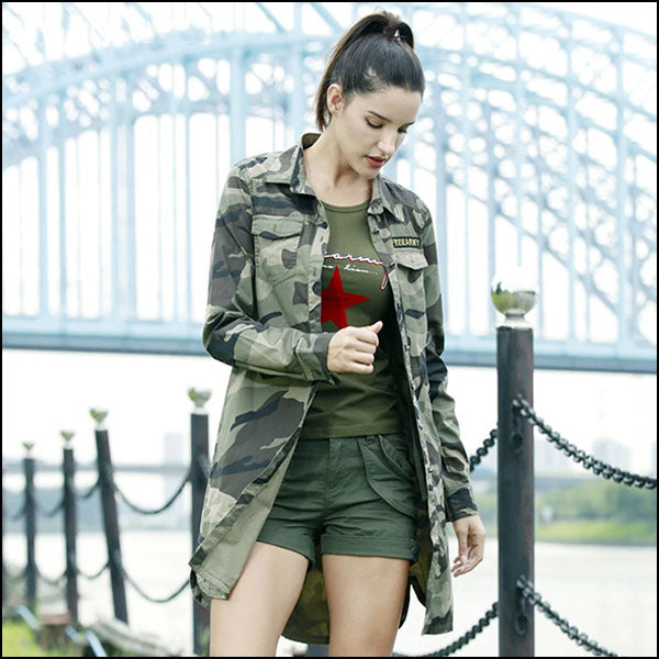 Veste longue imprimé militaire femme