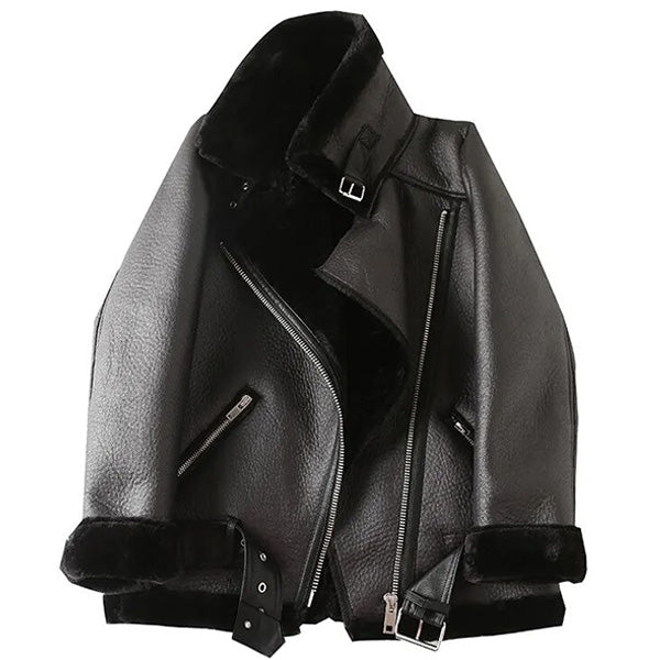 Blouson aviateur femme cuir noir