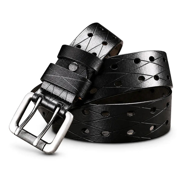 Ceinture militaire cuir noir boucle double ardillon
