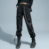 Pantalon cargo femme noir avec chaîne