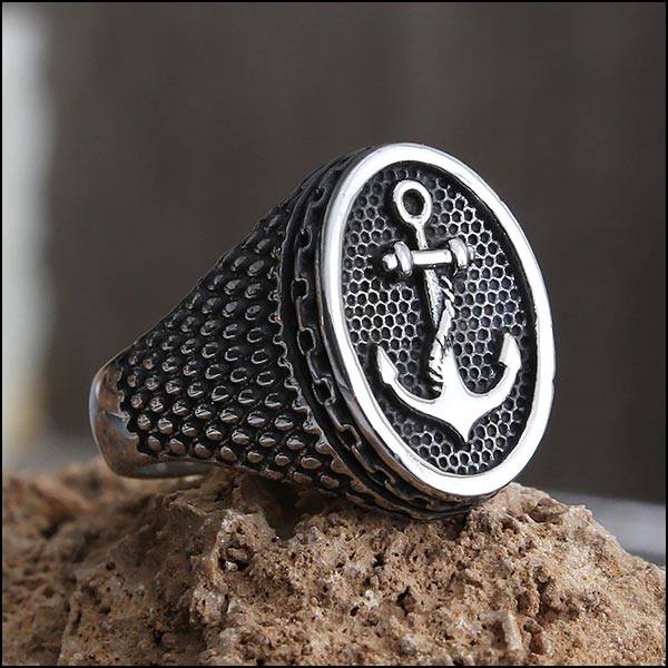 Chevalière ancre marine homme