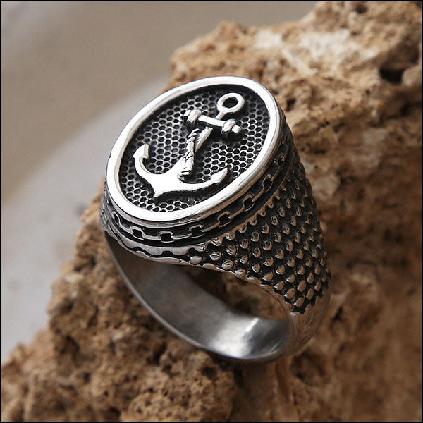 Chevalière ancre marine homme