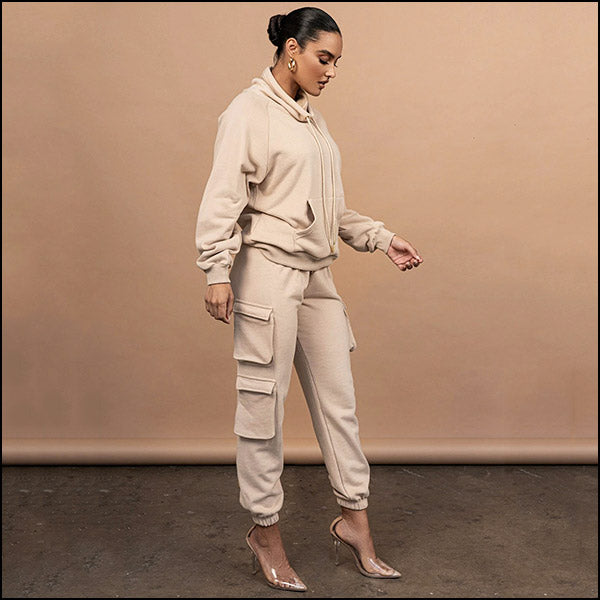 Pantalon cargo beige femme taille haute