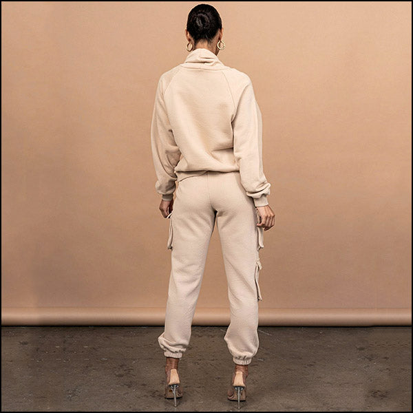 Pantalon cargo beige femme taille haute