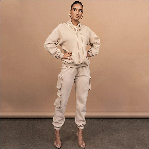 Pantalon cargo beige femme taille haute