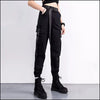 Pantalon cargo femme noir avec ceinture