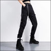 Pantalon cargo femme noir avec ceinture