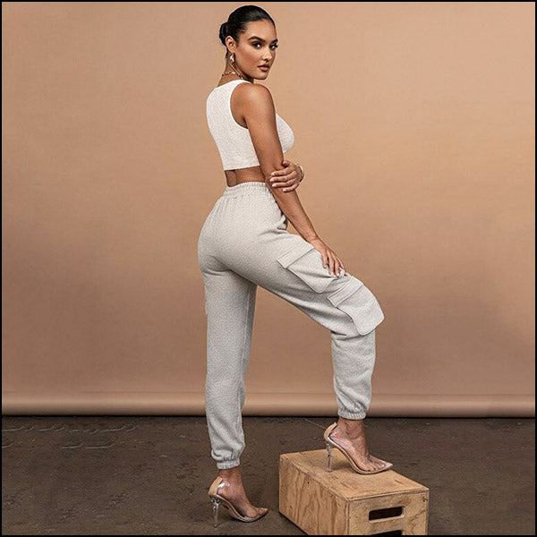 Pantalon cargo gris femme