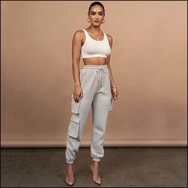 Pantalon cargo gris femme