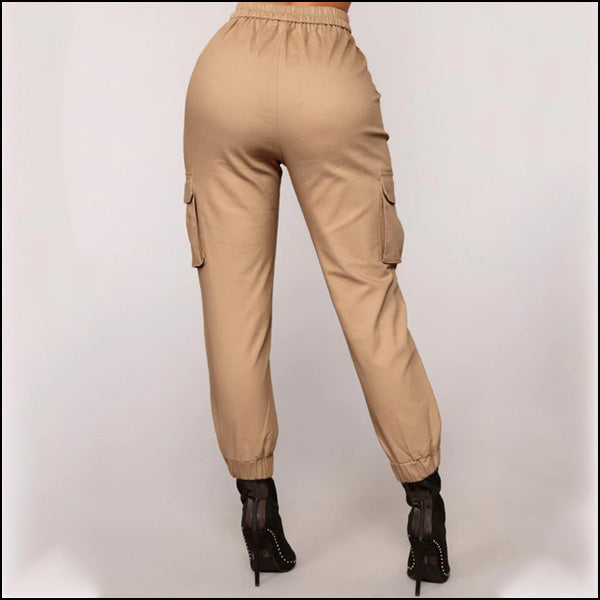 Pantalon cargo kaki femme taille haute