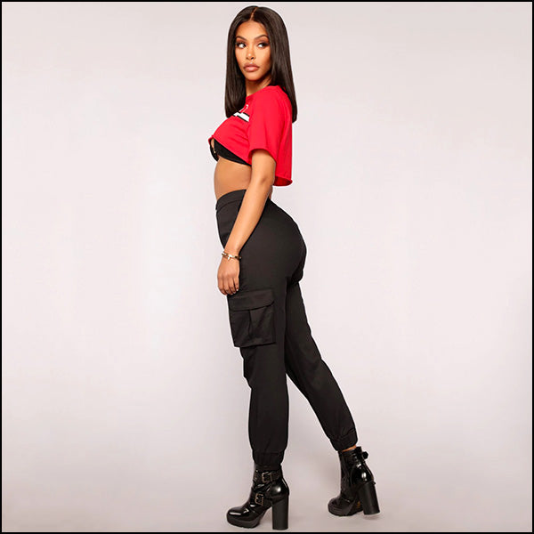 Pantalon cargo militaire femme taille haute