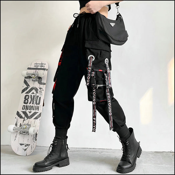 Pantalon cargo noir taille haute